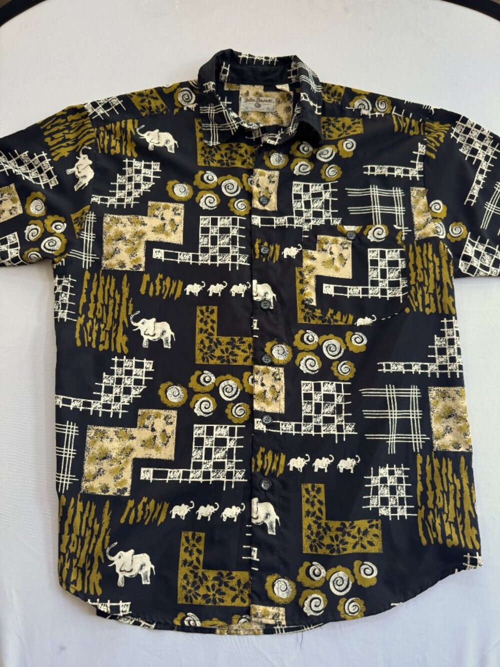 Vintage 90s John Baner Jeanswear Elephant Geometric Print Shirt, Men’s L